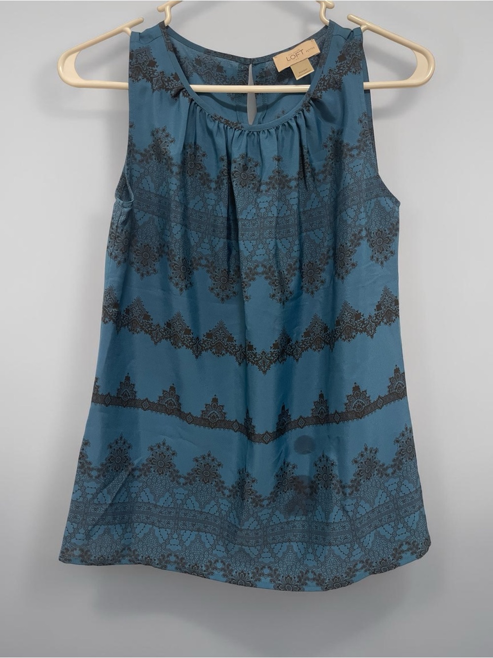 LOFT Petite XXSP Sleeveless Blouse Blue Black Flowy Tank Top Work Casual